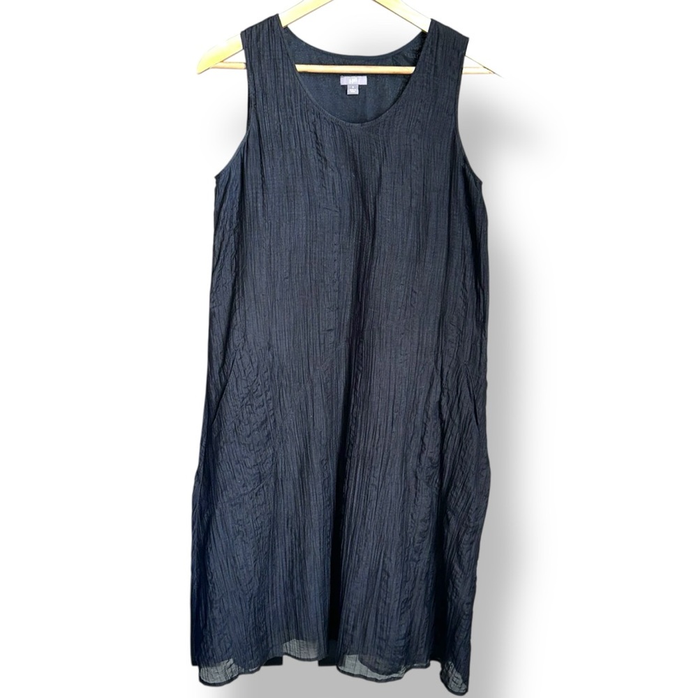 J. Jill Black Sleeveless Zip Midi Dress Women’s Small Cotton Silk Blend Pockets